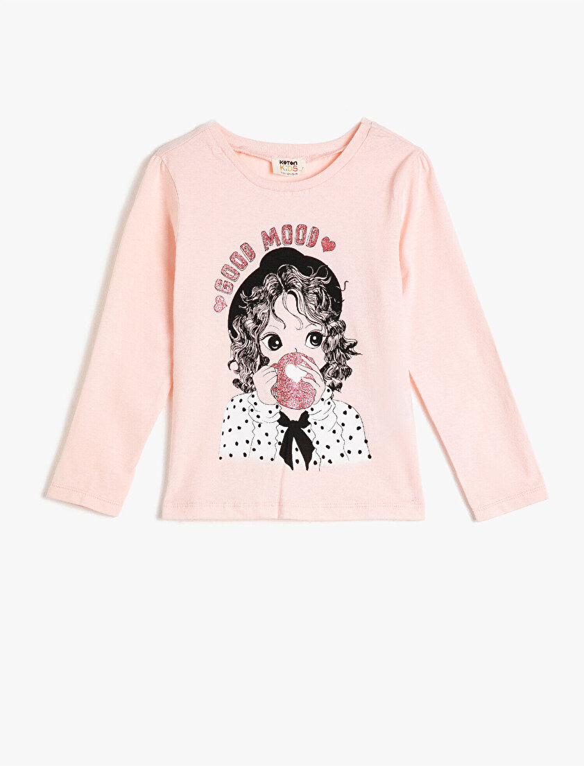 Baskılı Bisiklet Yaka Uzun Kollu Tişört