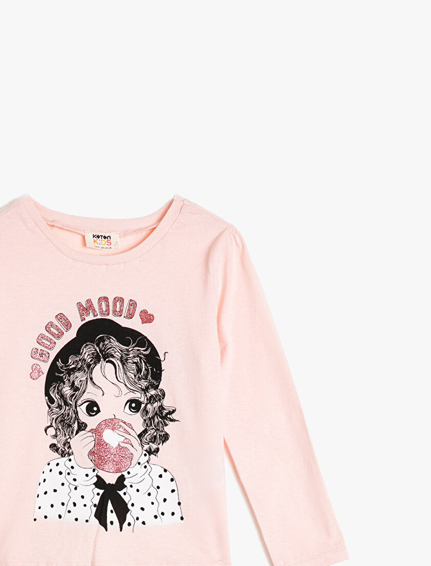 Baskılı Bisiklet Yaka Uzun Kollu Tişört