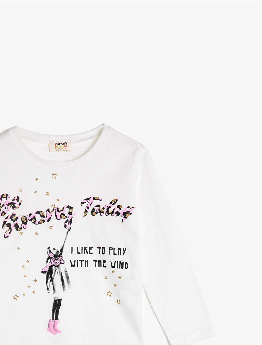 Bisiklet Yaka Yazılı Baskılı Uzun Kollu Tişört