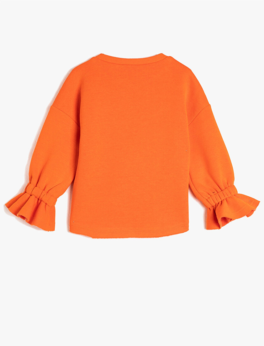Fırfırlı Uzun Kollu Yazılı Baskılı Sweatshirt