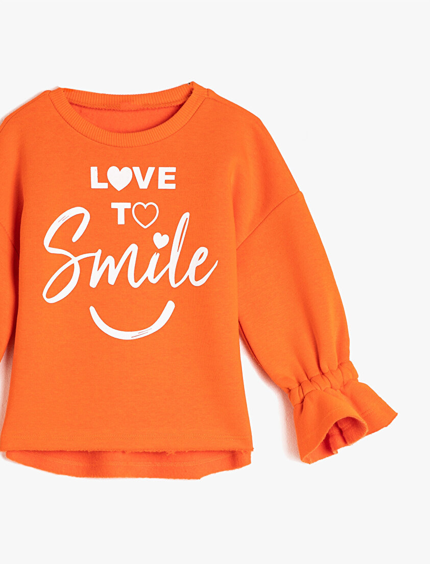 Fırfırlı Uzun Kollu Yazılı Baskılı Sweatshirt