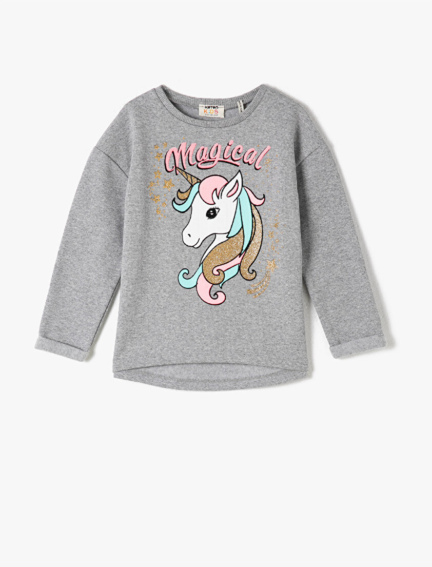 Bisiklet Yaka Uzun Kollu Baskılı Tişört