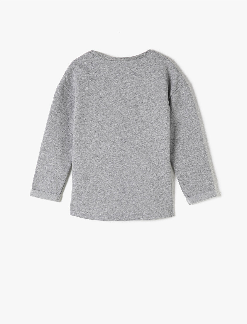 Bisiklet Yaka Uzun Kollu Baskılı Tişört