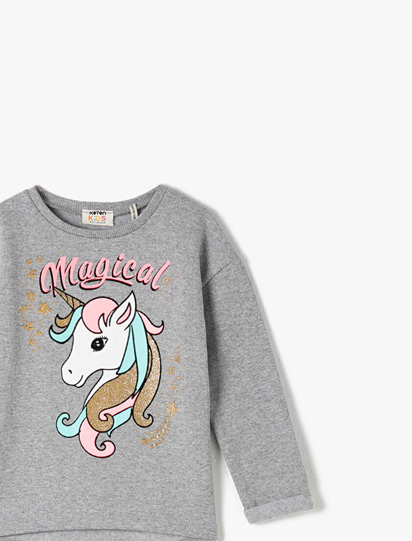 Bisiklet Yaka Uzun Kollu Baskılı Tişört