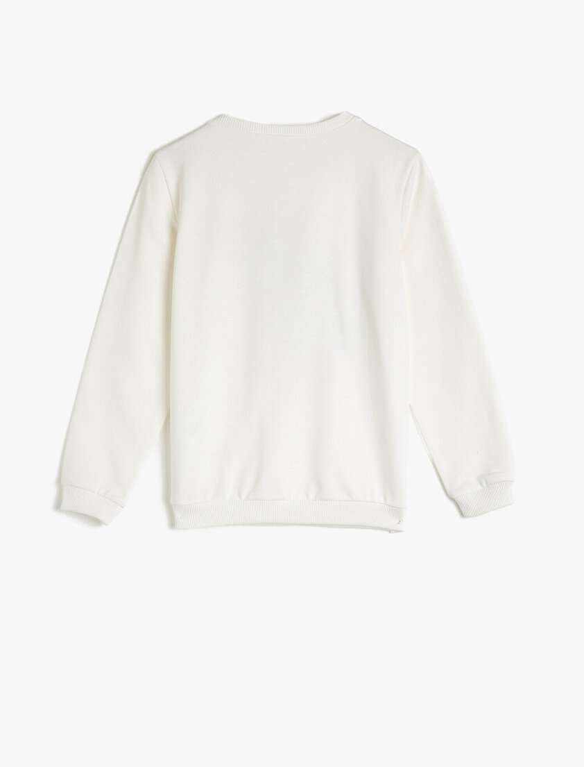 Bisiklet Yaka Pamuklu Kumaştan Baskılı Sweatshirt