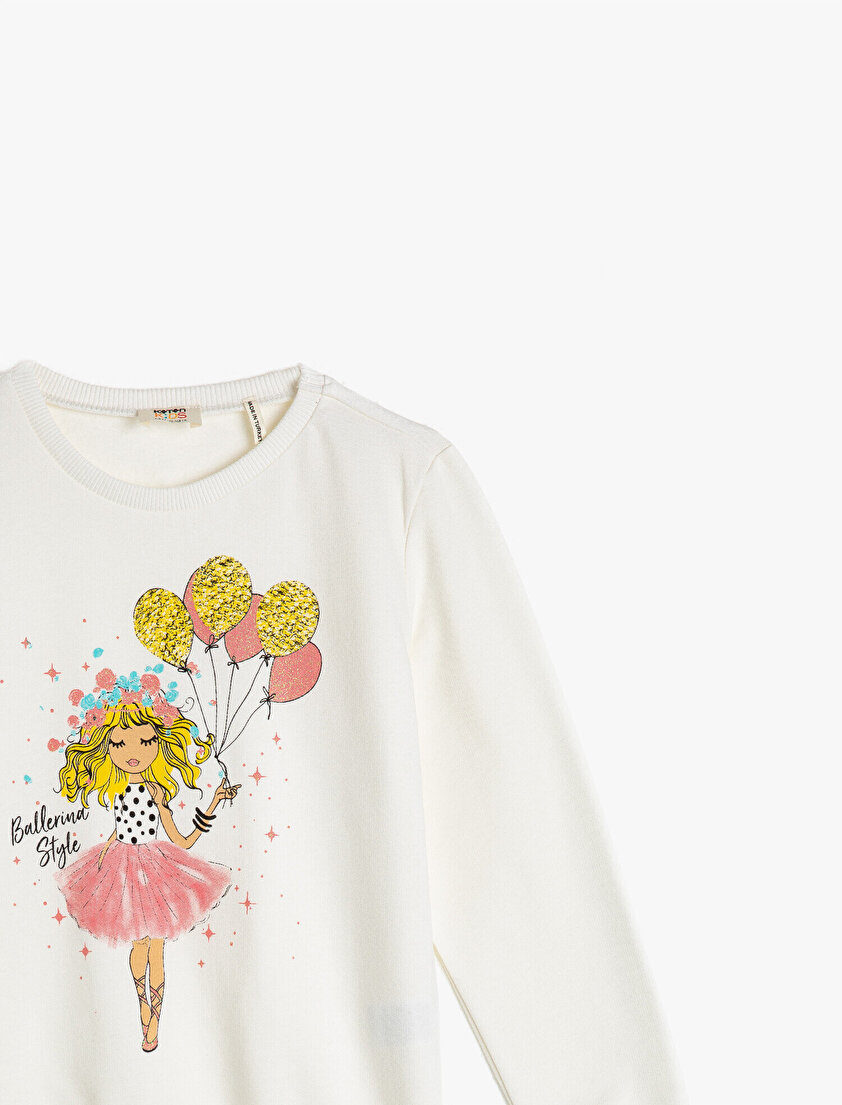 Bisiklet Yaka Pamuklu Kumaştan Baskılı Sweatshirt