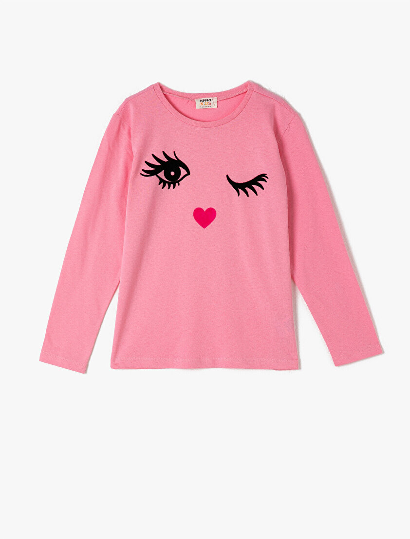 Pamuklu Uzun Kollu Bisiklet Yaka Baskılı Tişört