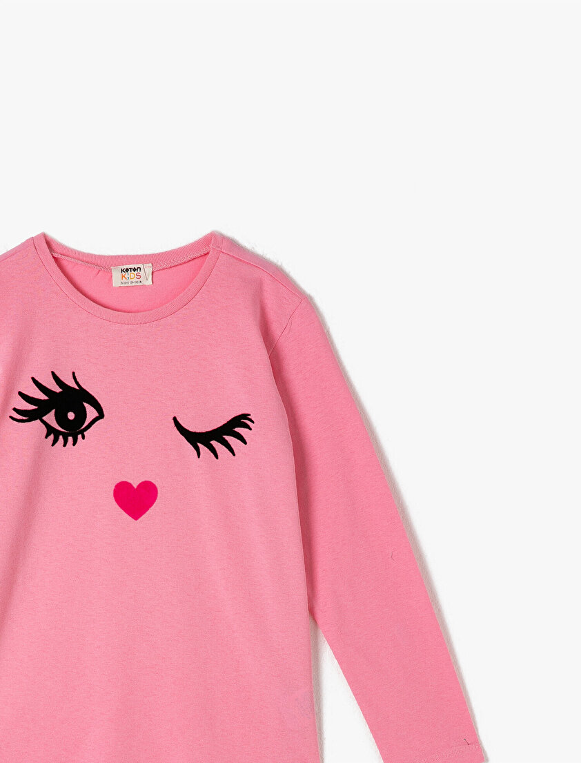 Pamuklu Uzun Kollu Bisiklet Yaka Baskılı Tişört