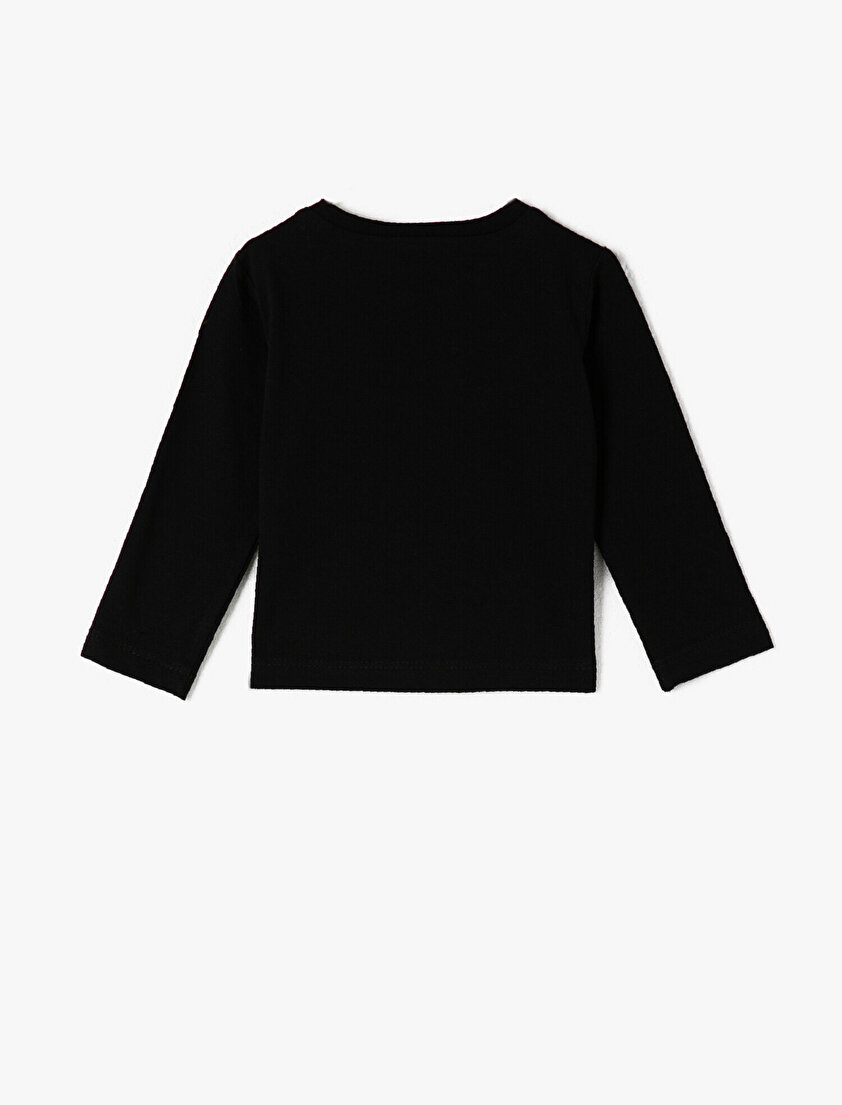  %100 Pamuk Uzun Kollu Bisiklet Yaka Baskılı Tişört