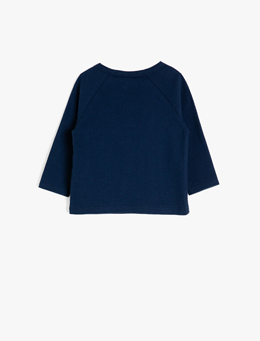 Düğme Detaylı Uzun Kollu %100 Pamuk Tişört