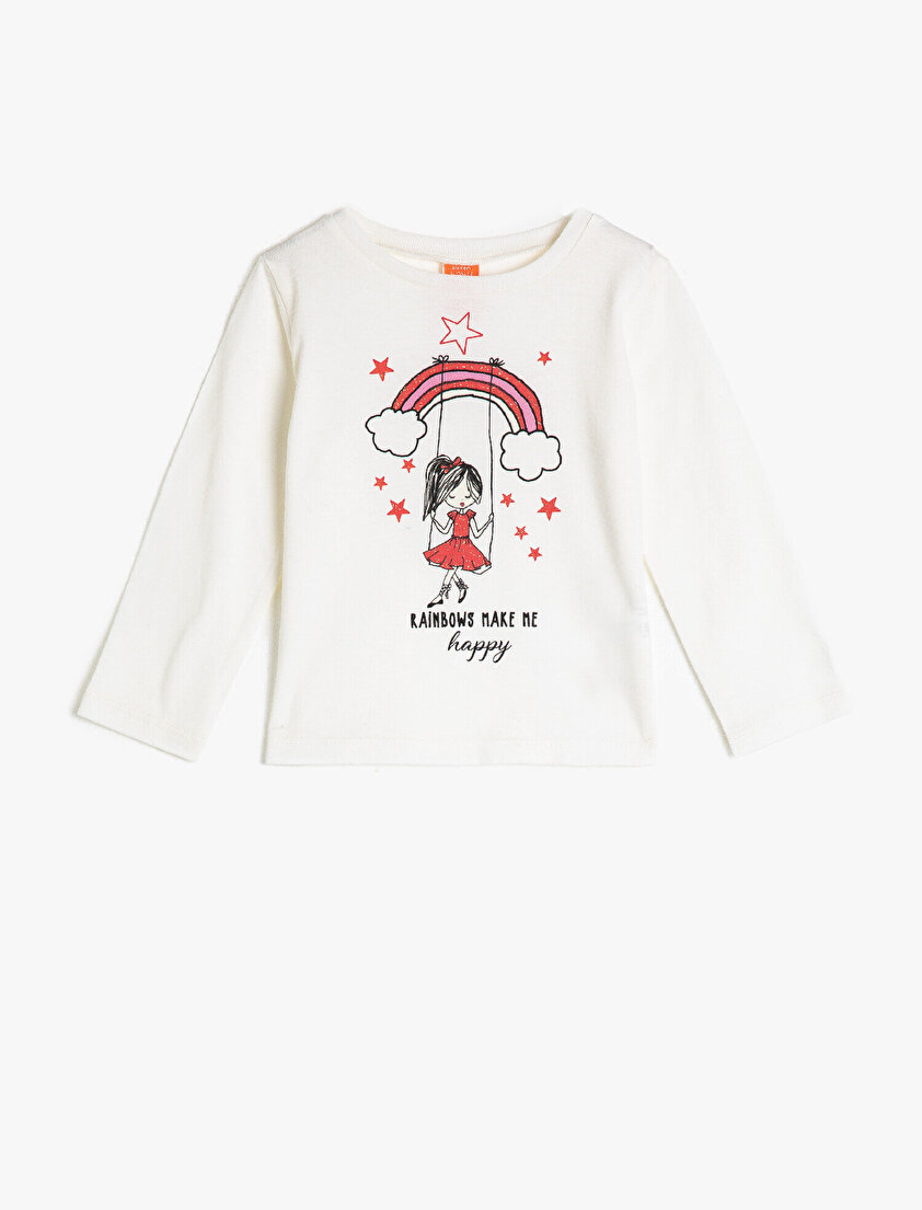 Bisiklet Yaka Yazılı Baskılı Uzun Kollu Tişört