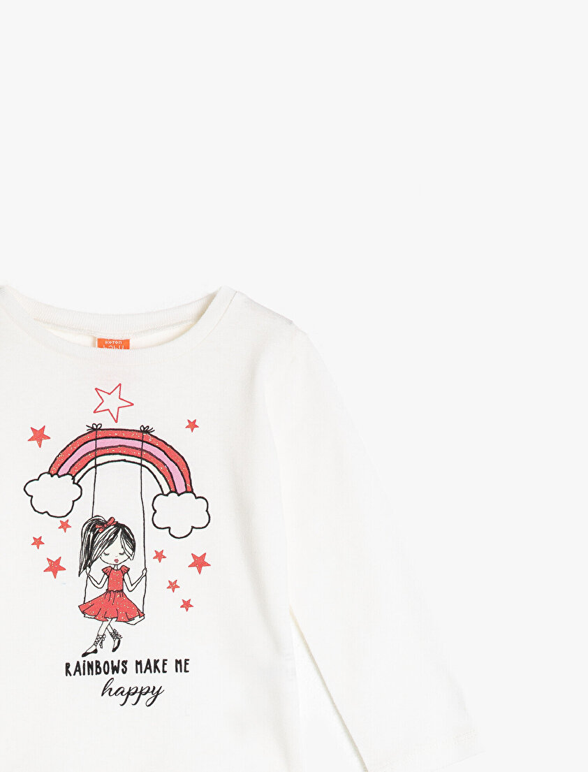 Bisiklet Yaka Yazılı Baskılı Uzun Kollu Tişört