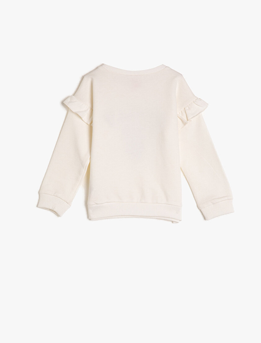 Pamuklu Uzun Kollu Fırfırlı Bisiklet Yaka Sweatshirt