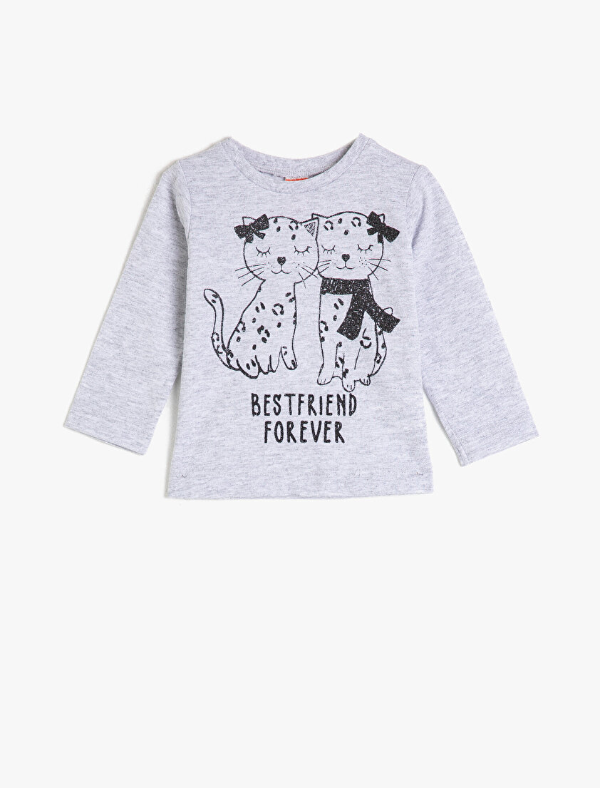 Bisiklet Yaka Yazılı Baskılı Uzun Kollu Tişört