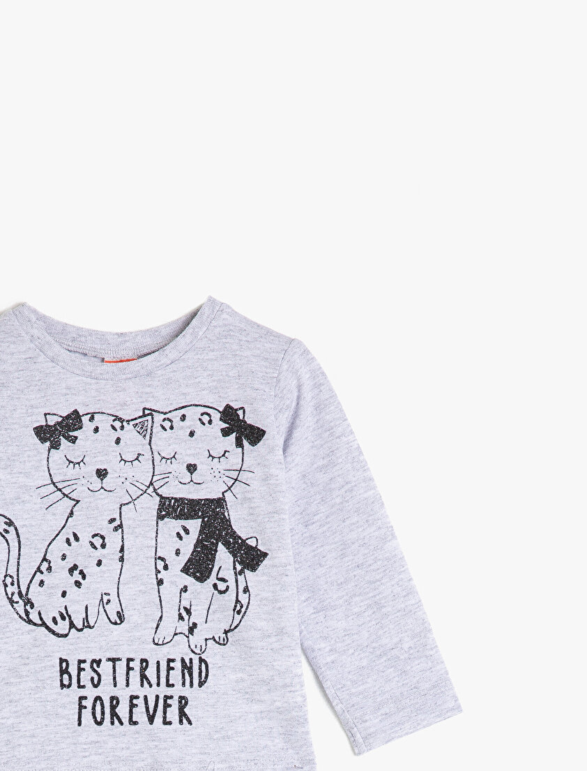 Bisiklet Yaka Yazılı Baskılı Uzun Kollu Tişört