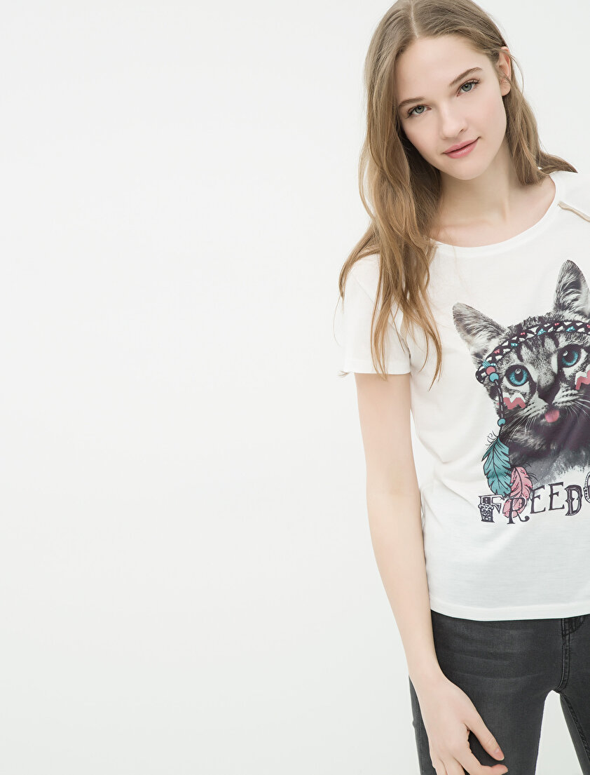 Kedi Baskılı T-Shirt