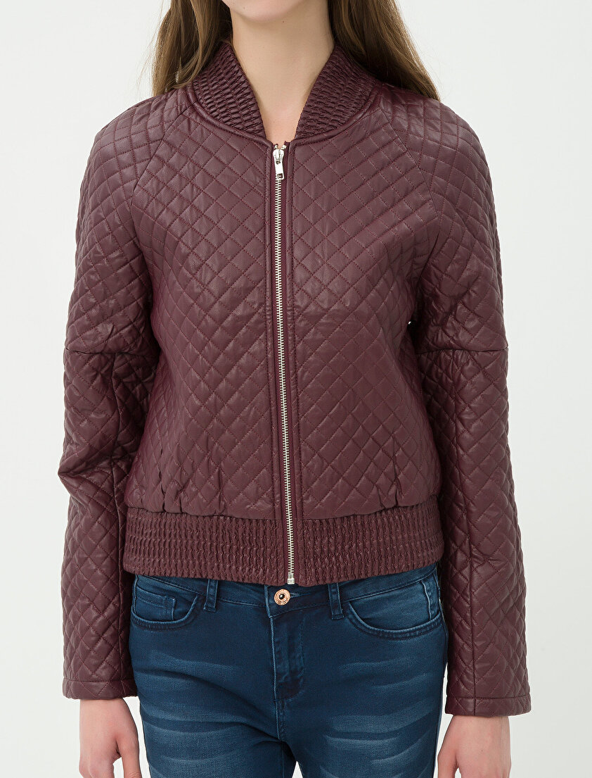 Deri Görünümlü Bomber Mont