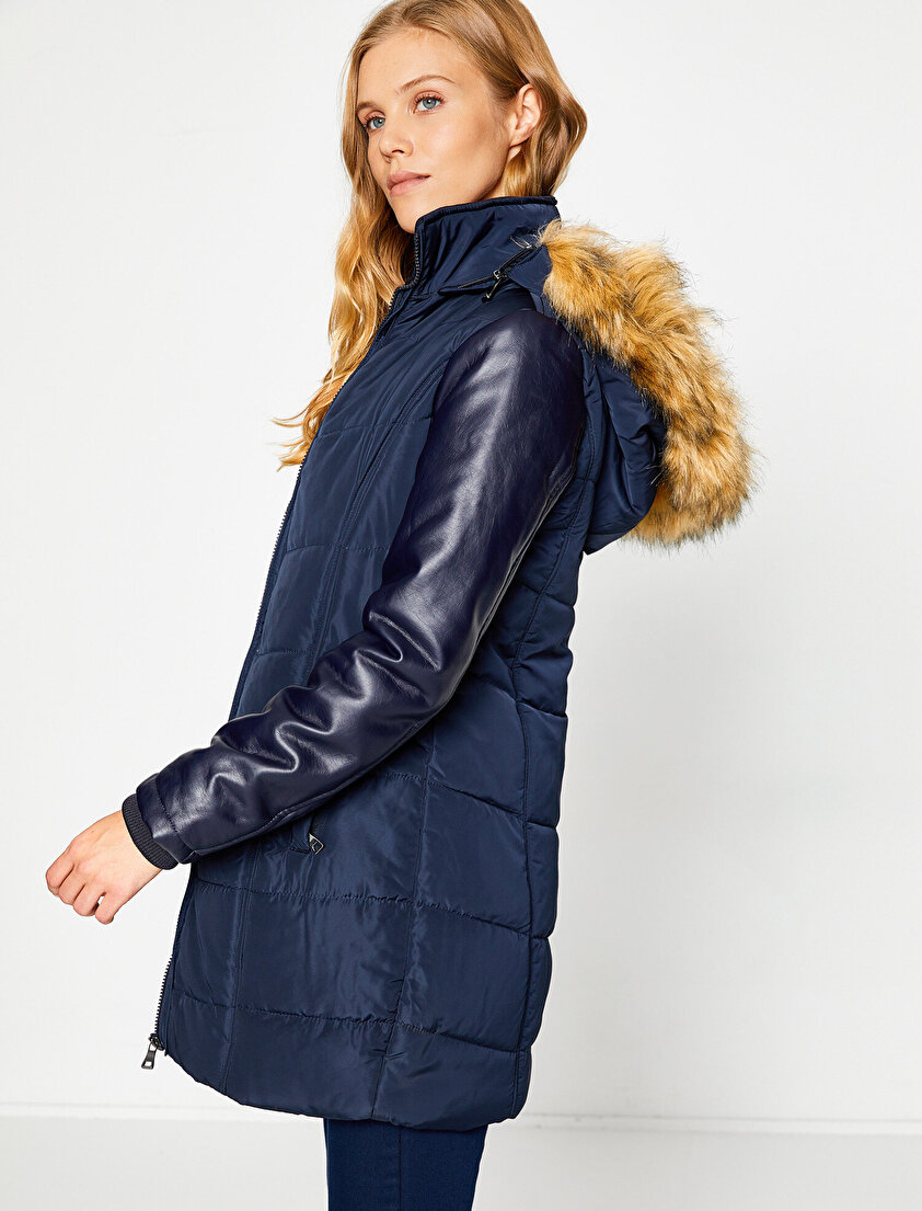 Suni Kürk Kapüşonlu Kaban