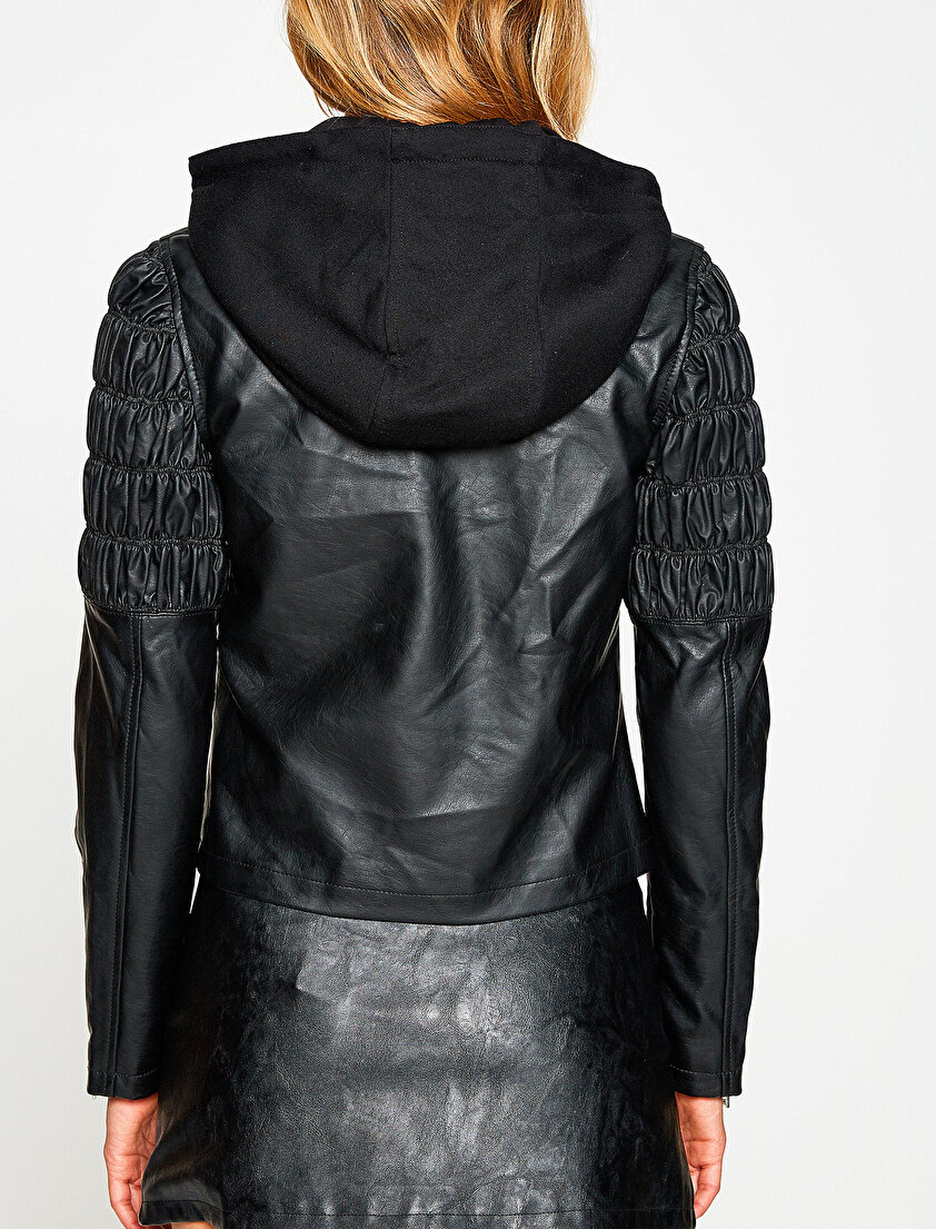 Deri Görünümlü Mont