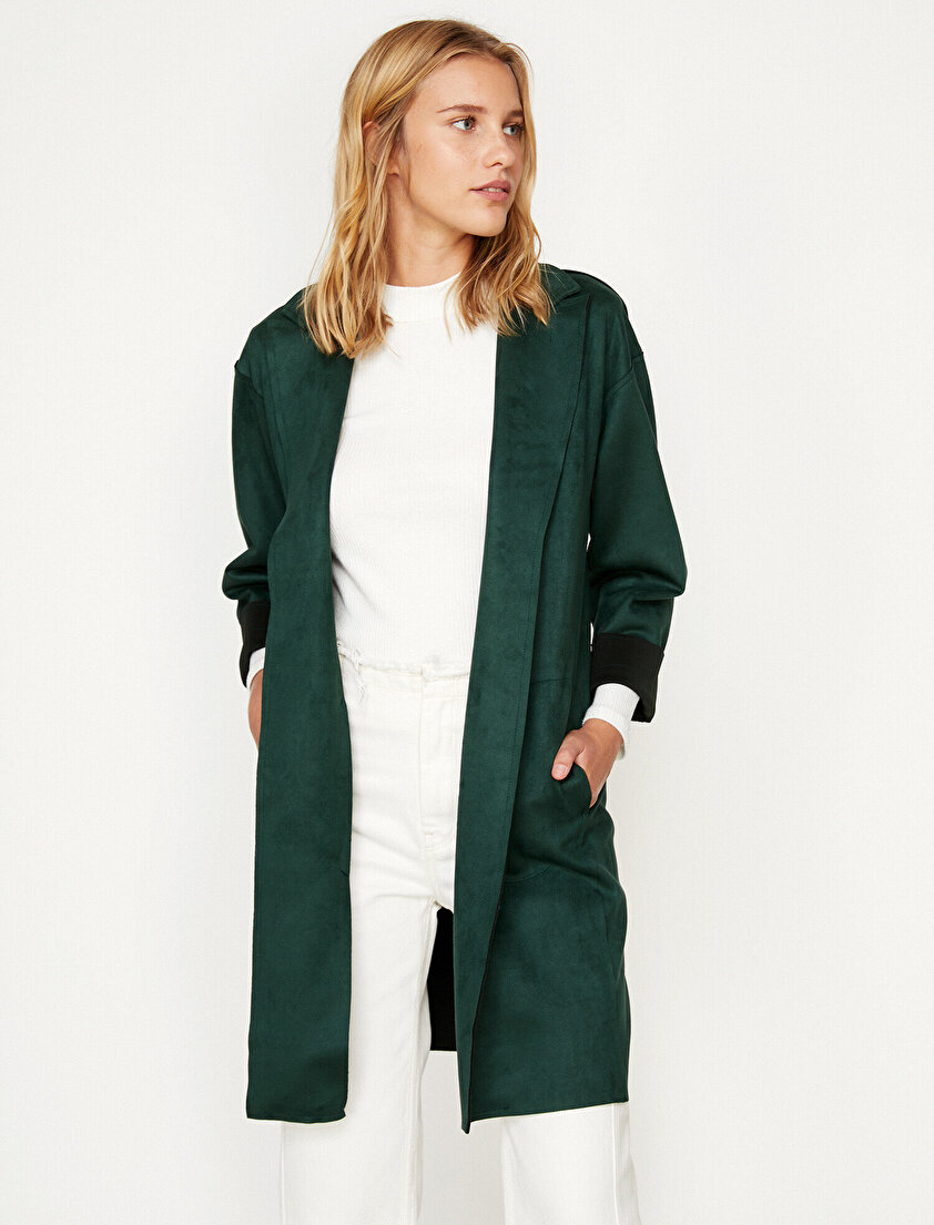 Süet Görünümlü Trençkot