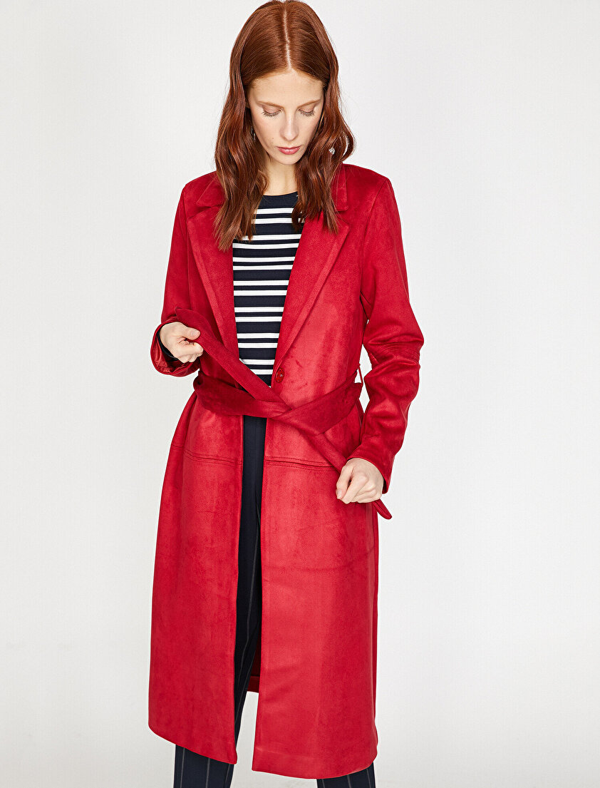 Süet Görünümlü Trençkot