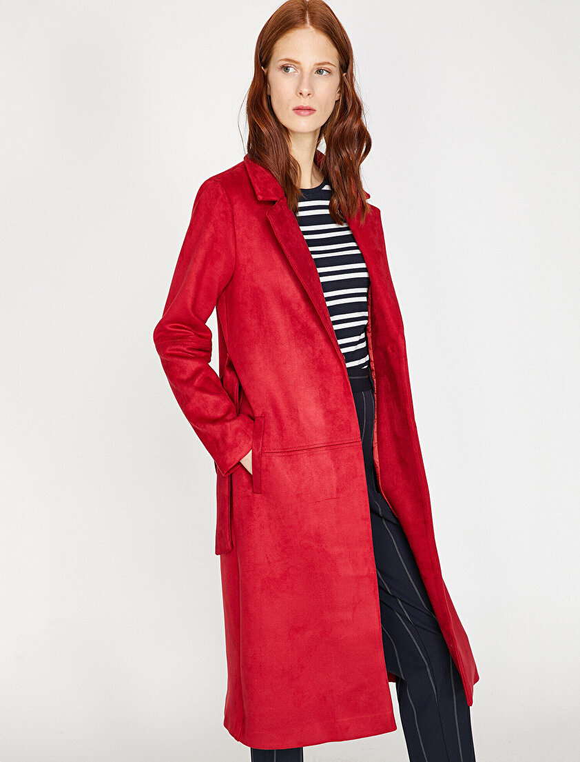 Süet Görünümlü Trençkot