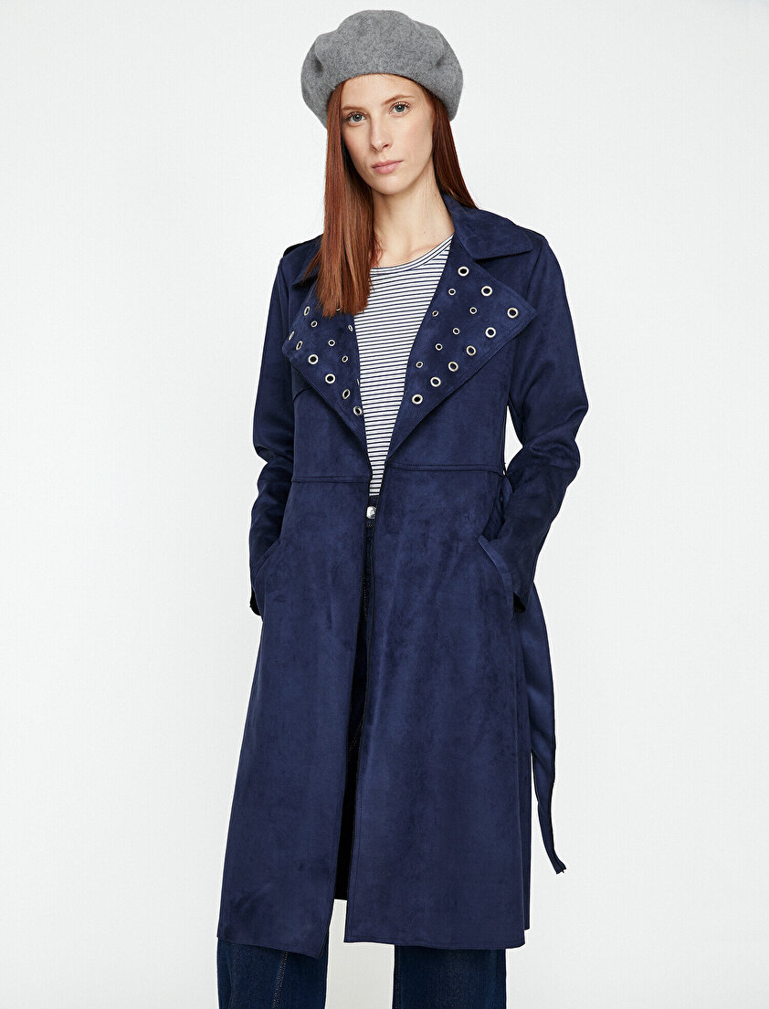 Süet Görünümlü Trençkot