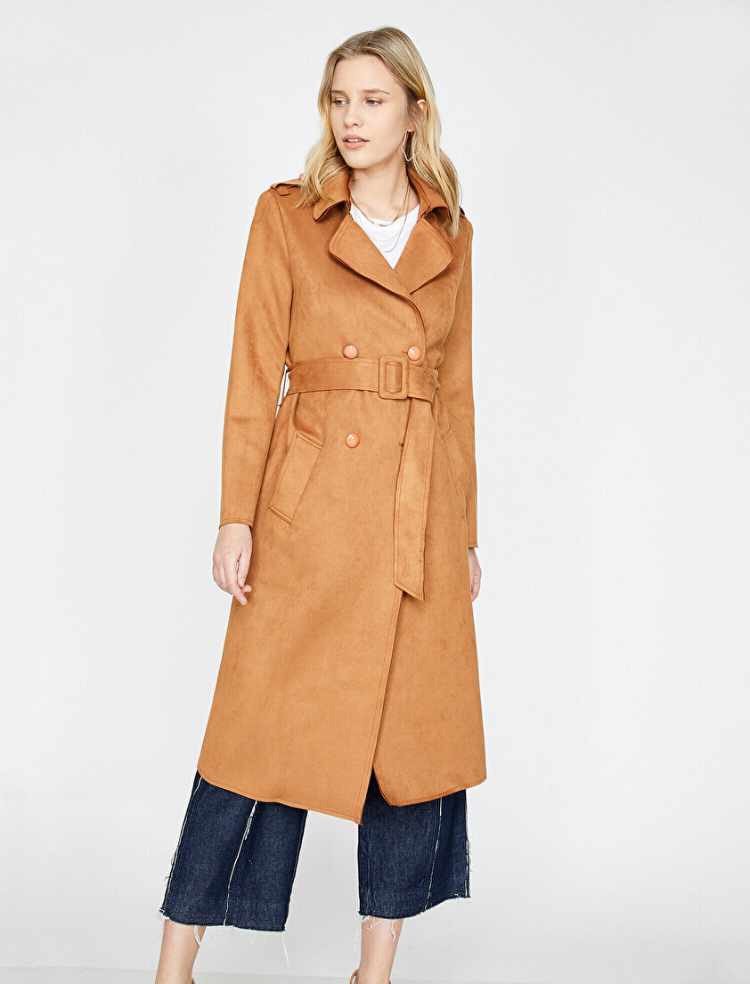 Süet Görünümlü Trençkot