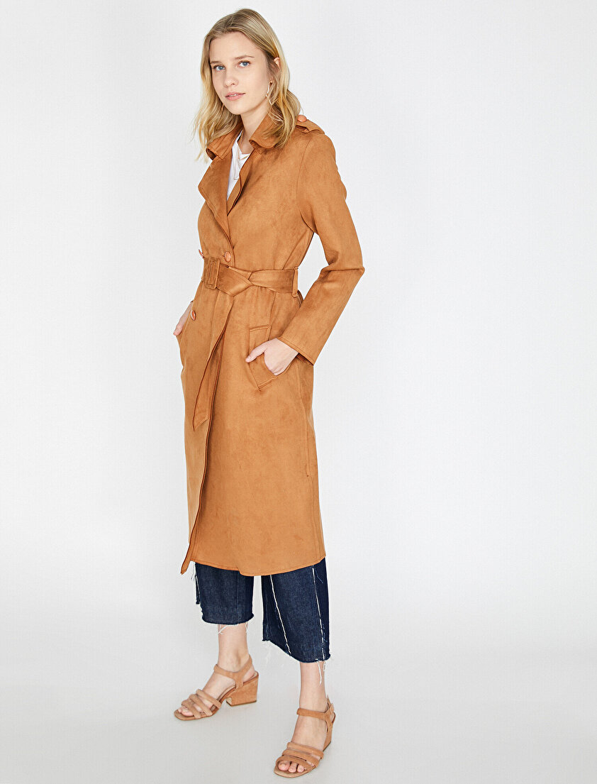 Süet Görünümlü Trençkot