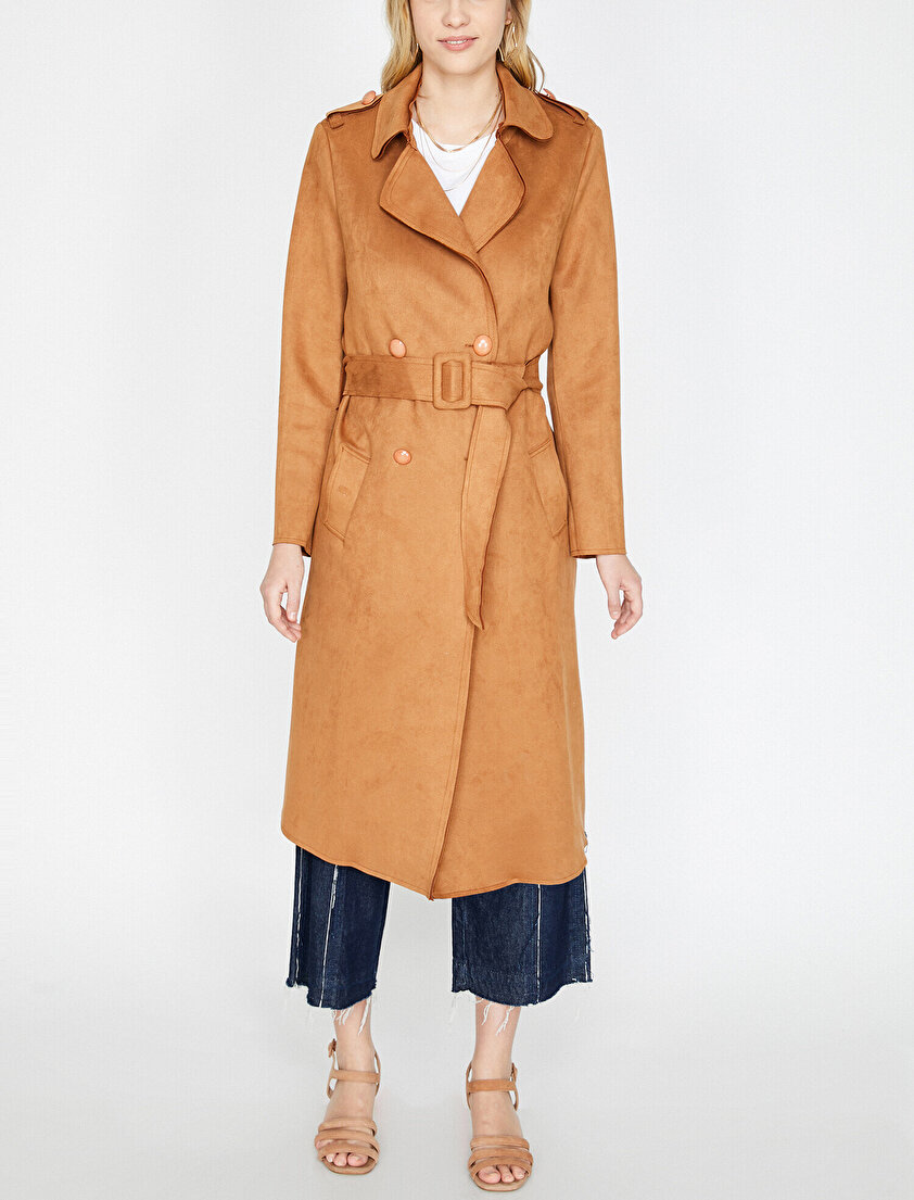 Süet Görünümlü Trençkot