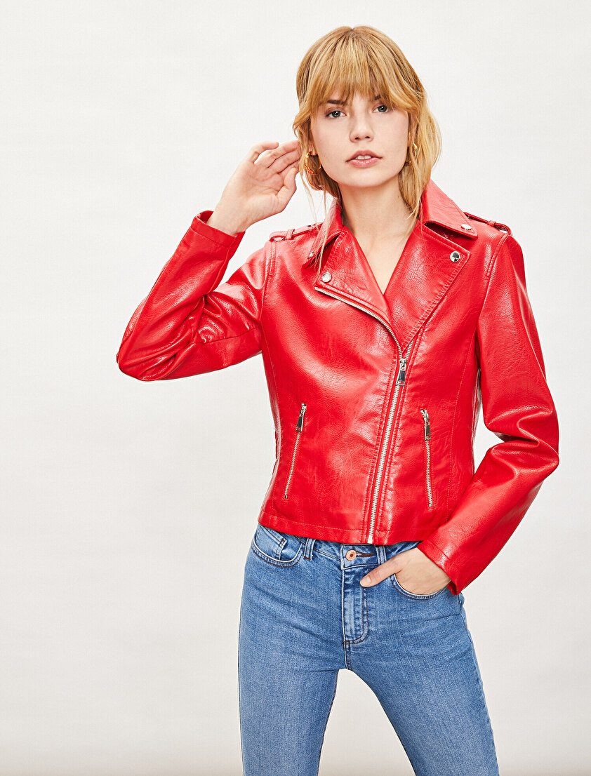 Deri Görünümlü Mont