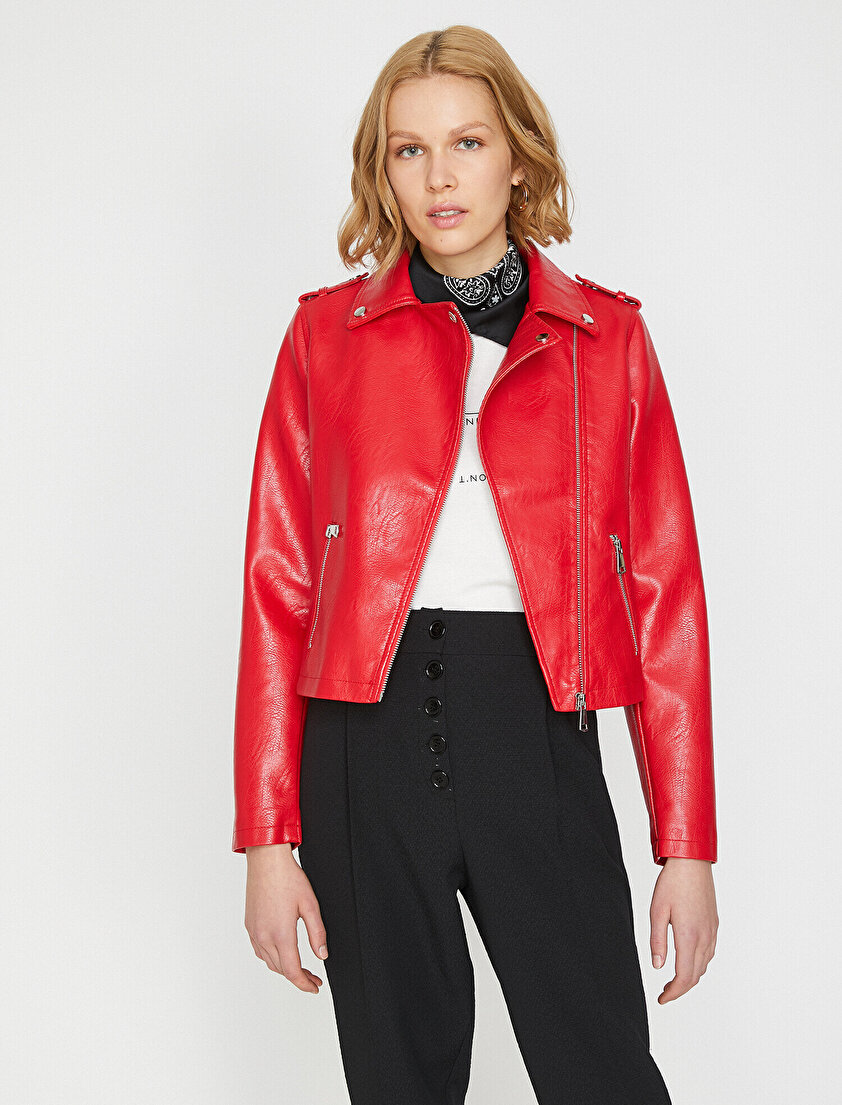 Deri Görünümlü Mont