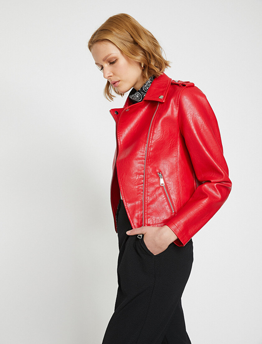 Deri Görünümlü Mont