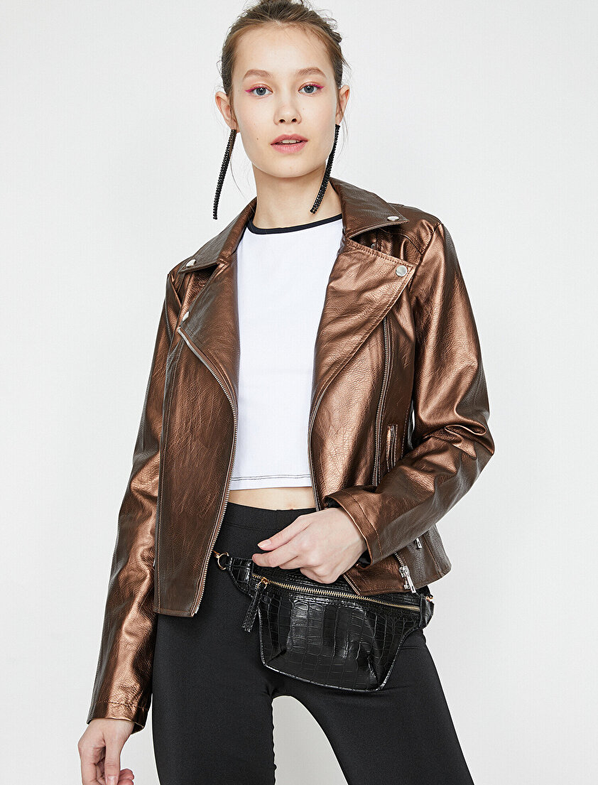 Deri Görünümlü Mont