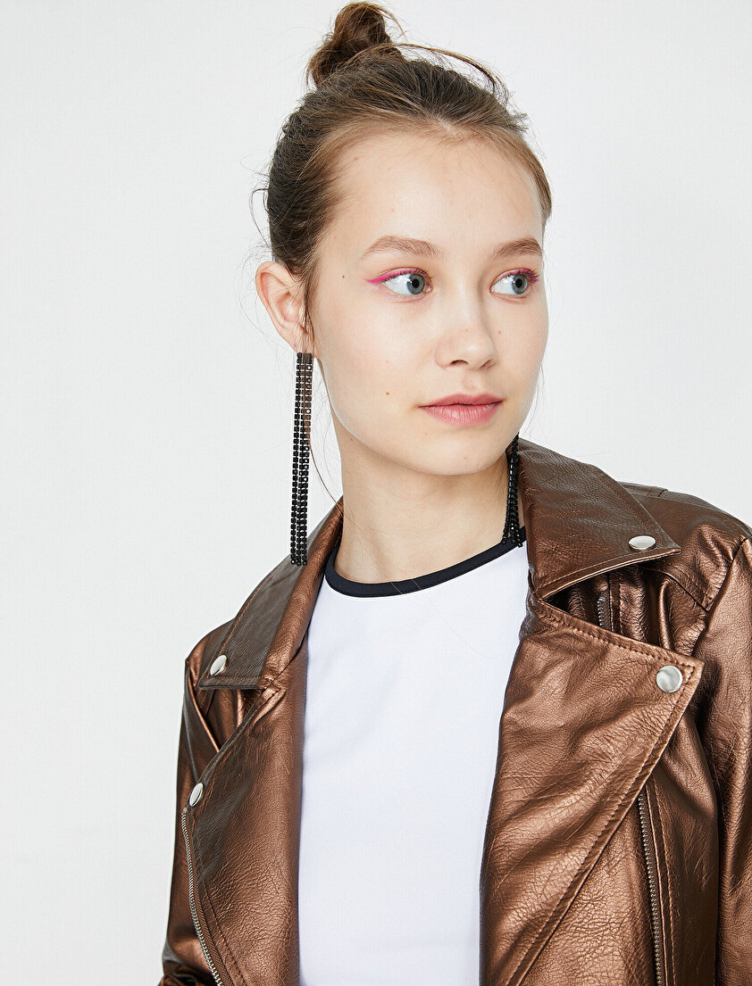 Deri Görünümlü Mont