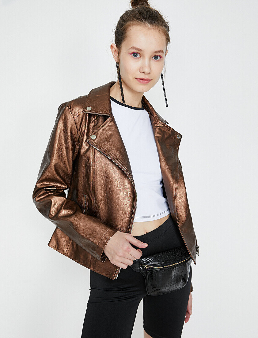 Deri Görünümlü Mont