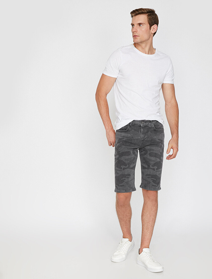 Kamuflaj Desenli Jean Şort