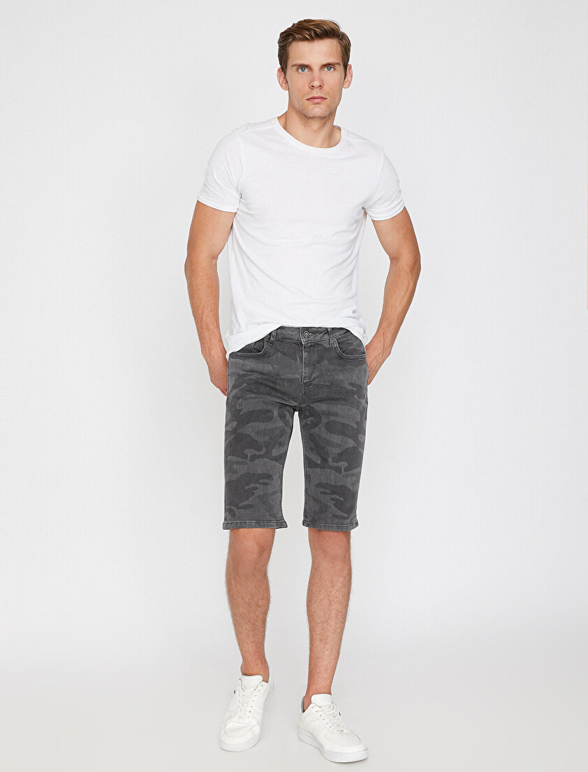 Kamuflaj Desenli Jean Şort