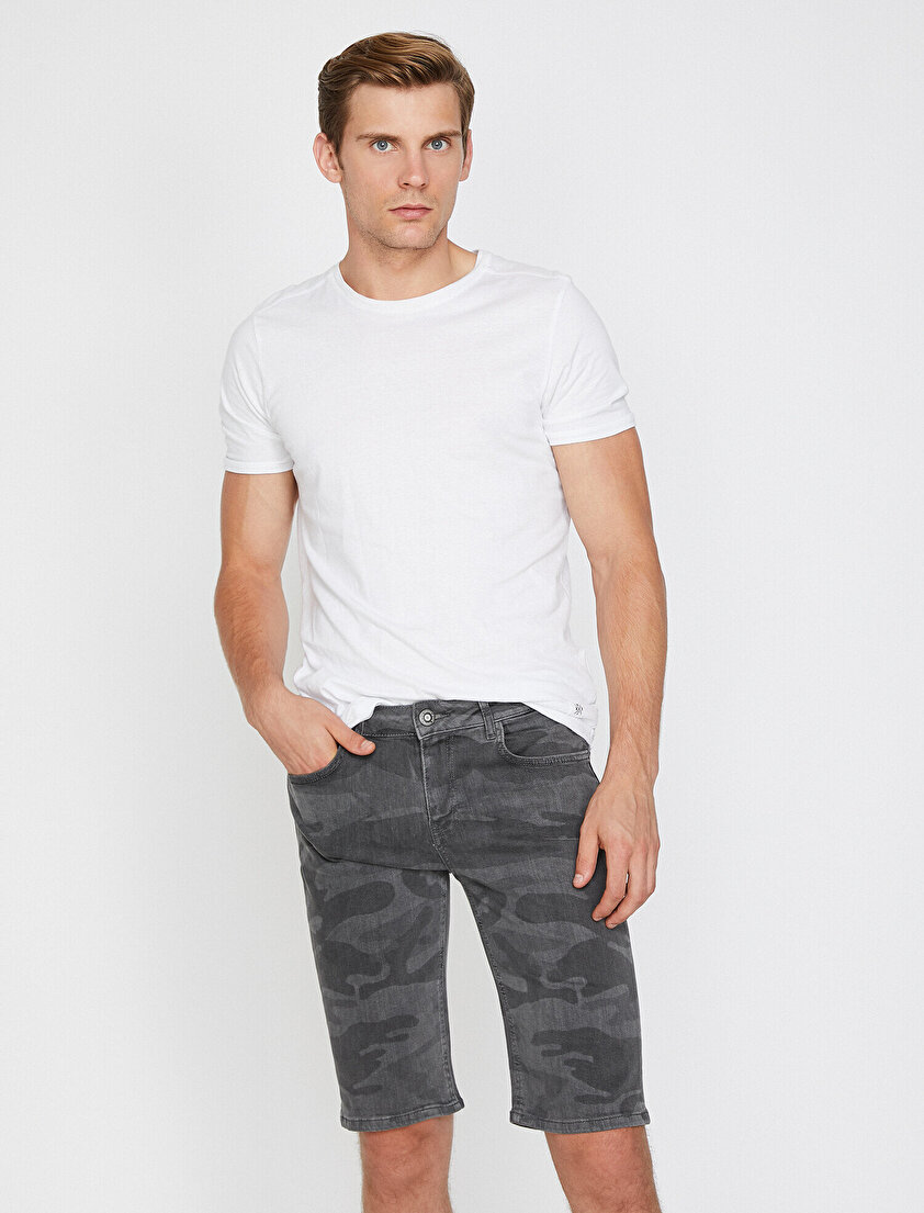 Kamuflaj Desenli Jean Şort
