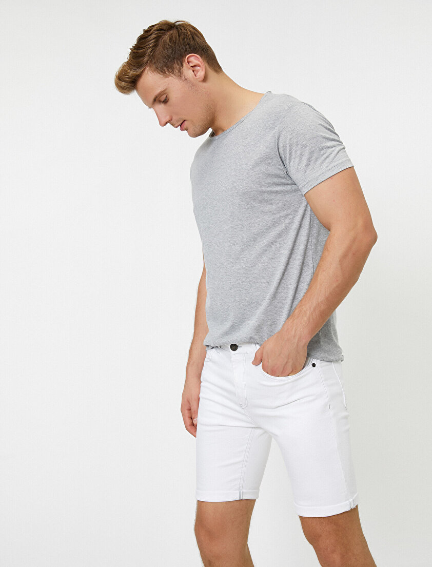 Cep Detaylı Jean Şort