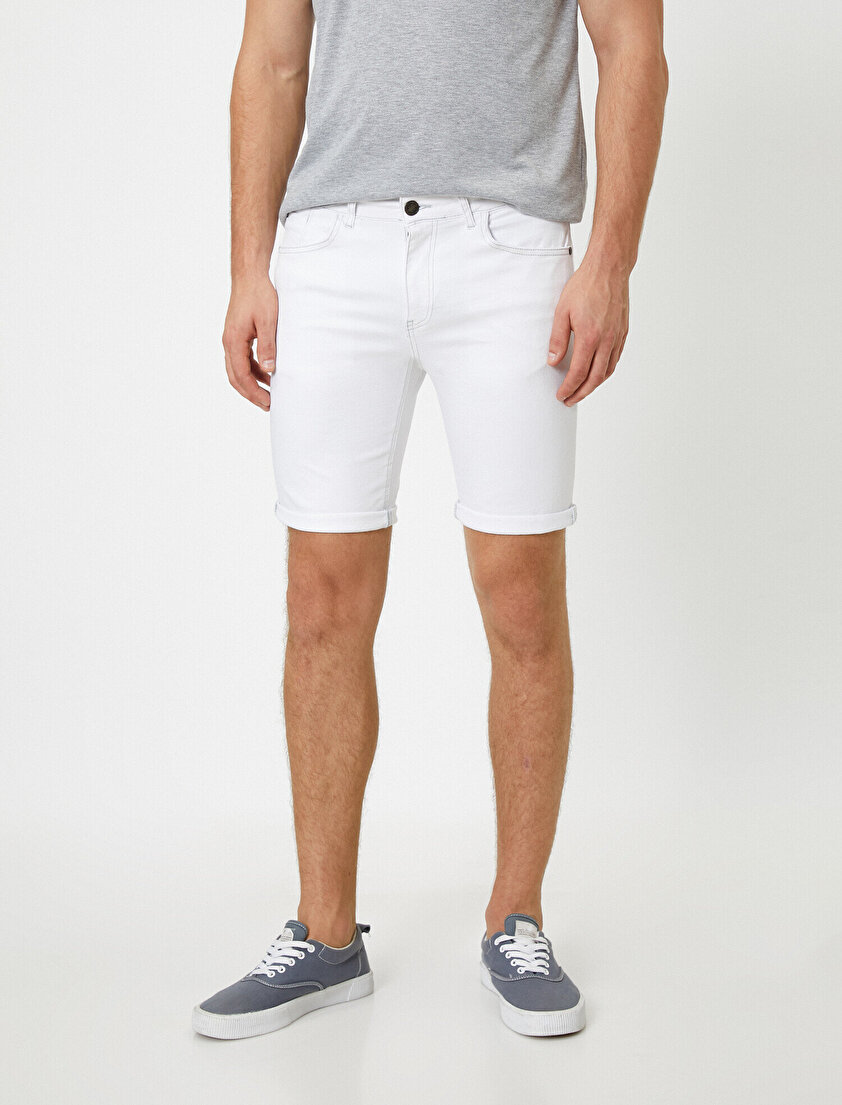 Cep Detaylı Jean Şort