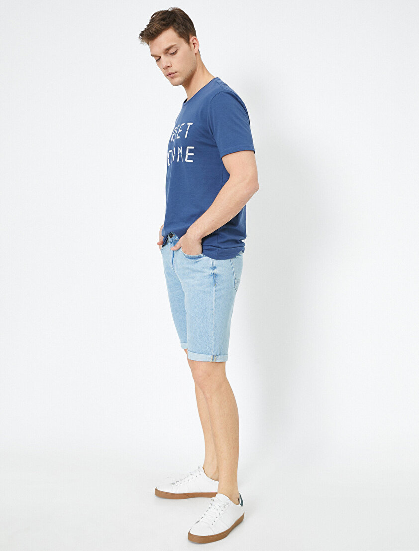 %100 Pamuk Cep Detaylı Slim Fit Jean Şort