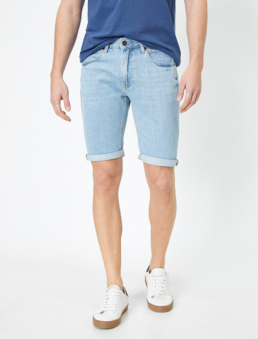 %100 Pamuk Cep Detaylı Slim Fit Jean Şort