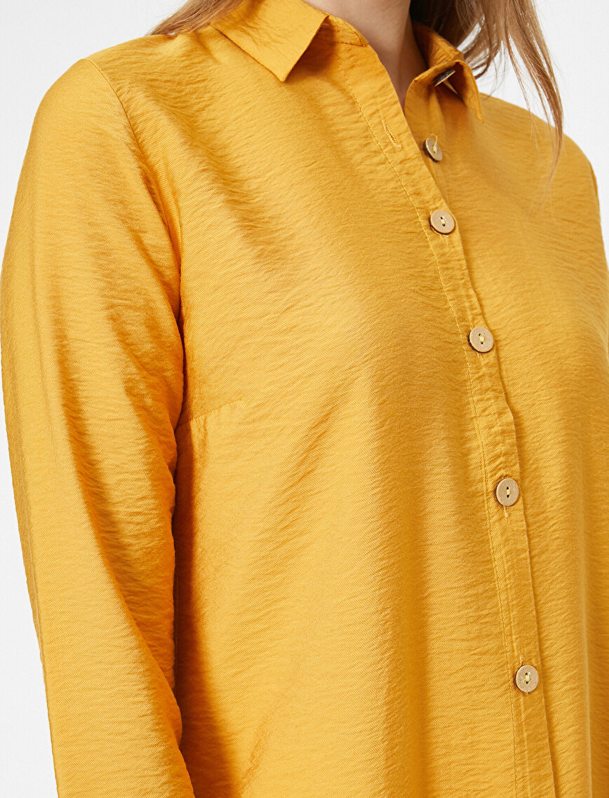Gömlek Yaka Düğme Detaylı Uzun Kollu Tunik