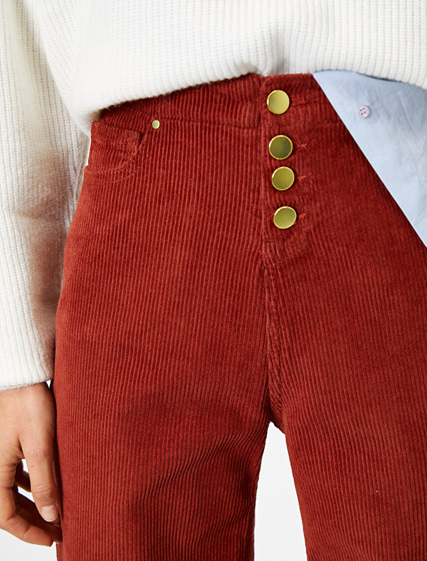 Button Detailed Velvet Trousers