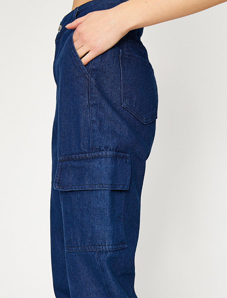 Cargo Jean - Yüksek Bel Rahat Kesim Kargo Cep Detaylı Pantolon