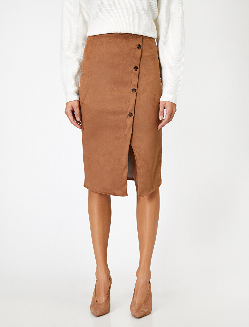 brown button skirt