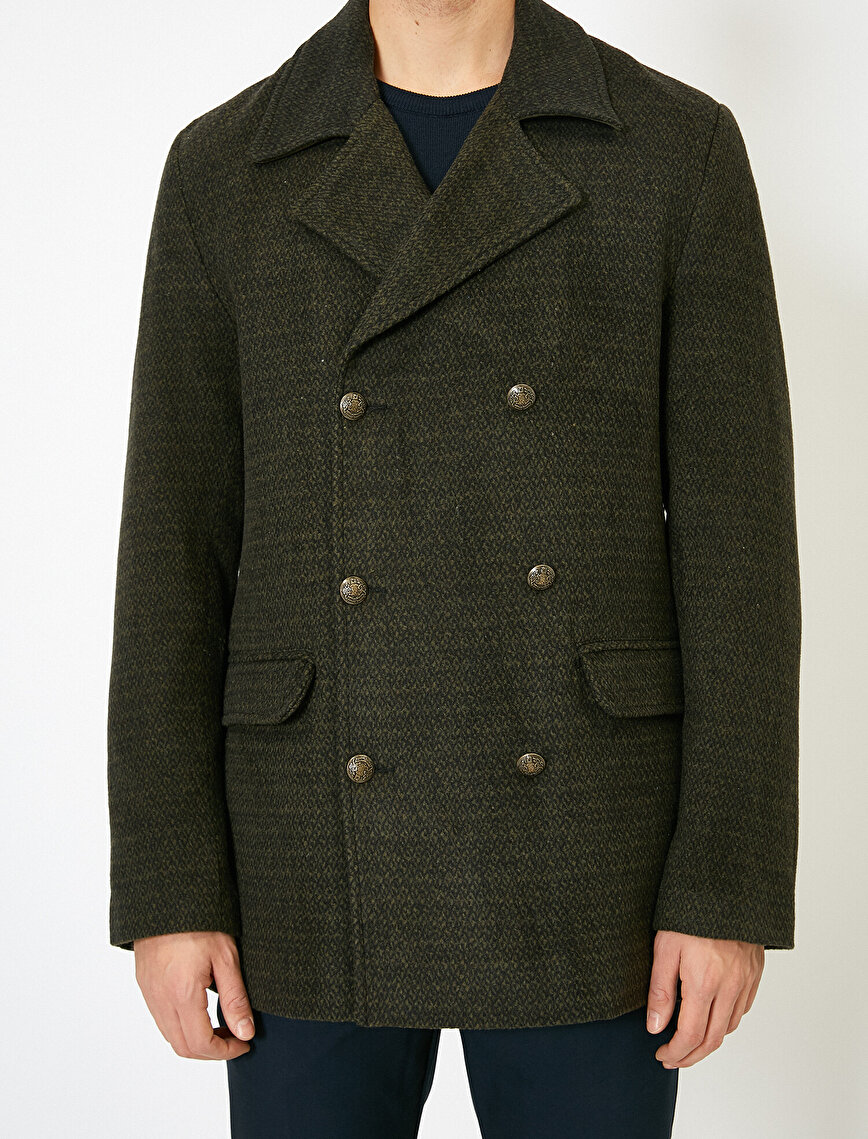 Pocket Detailed Classic Collar Button Detailed Coat