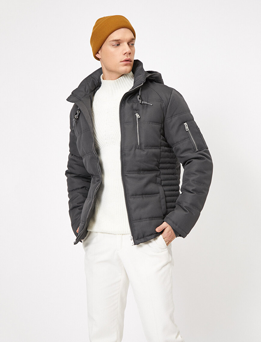 grey puffer coat with hood