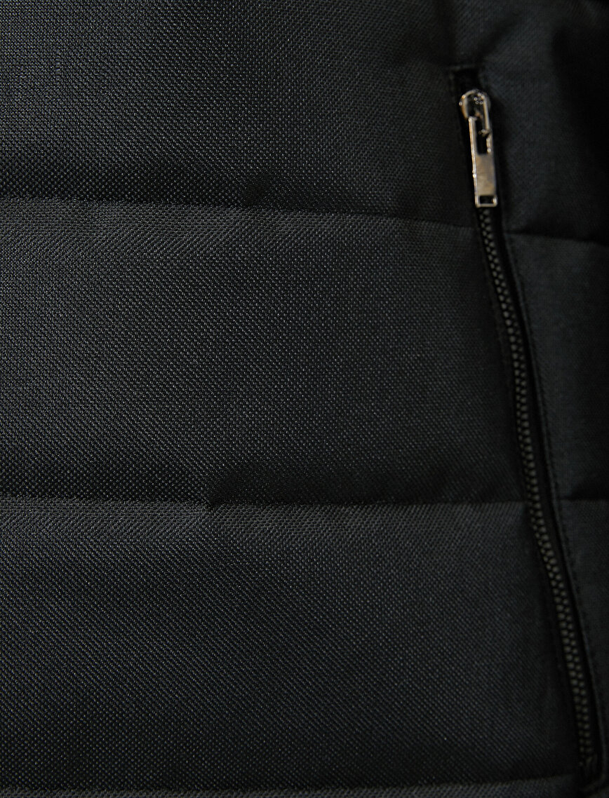 Mandarin Collar Zipper Pocket Detailed Coat